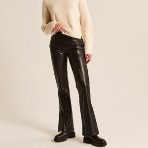 Vegan Leather Flare Split Hem Pants